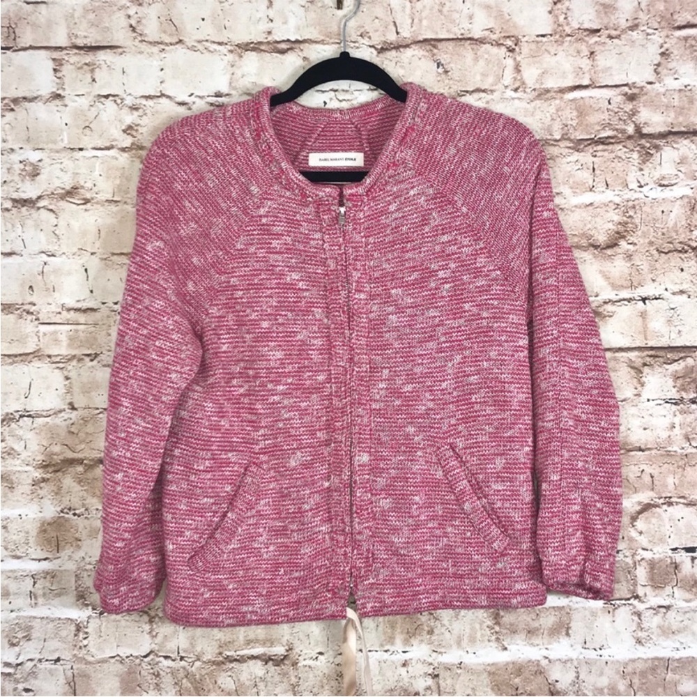 Isabel Marant Etoile Pink Marled Knit Zip Bomber Jacket Blazer size 38 chic 90s